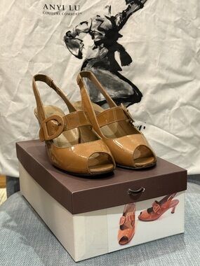 Anyi Lu Patent Leather Peep Toe Couture Comfort
